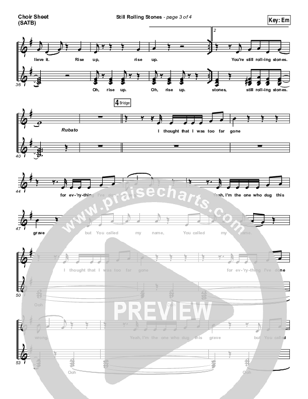 Still Rolling Stones Choir Sheet (SATB) (Lauren Daigle)