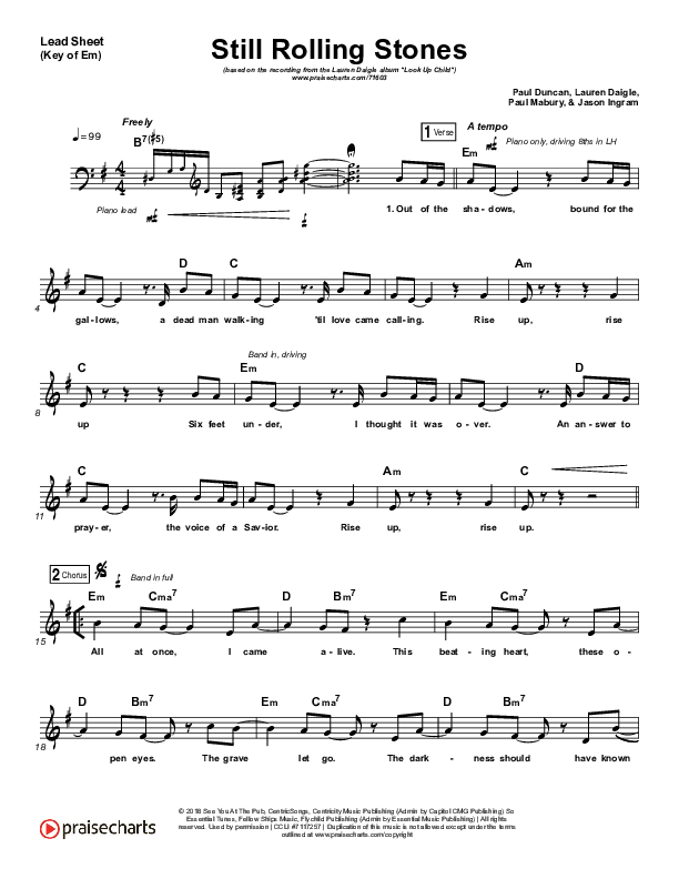 Still Rolling Stones Lead Sheet (Melody) (Lauren Daigle)
