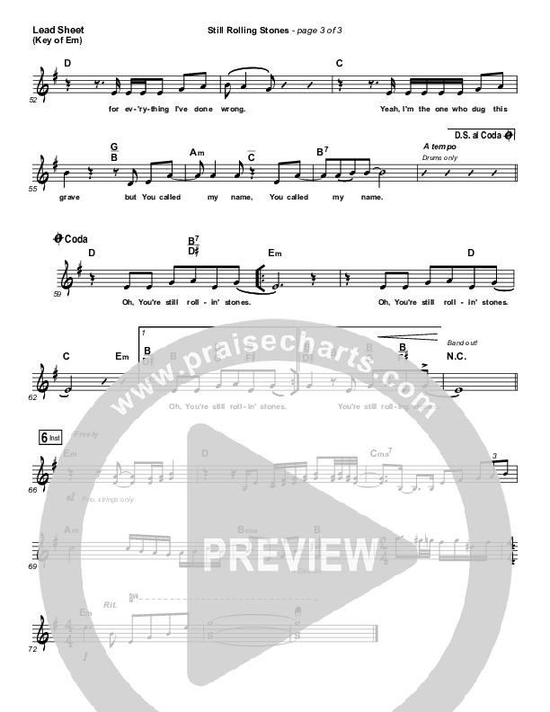 Still Rolling Stones Lead Sheet (Melody) (Lauren Daigle)