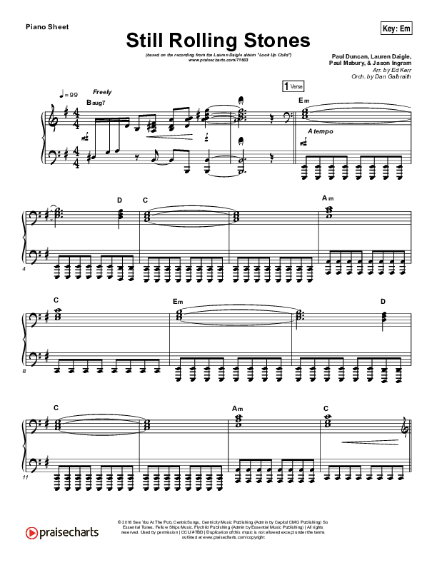 Still Rolling Stones Piano Sheet (Lauren Daigle)