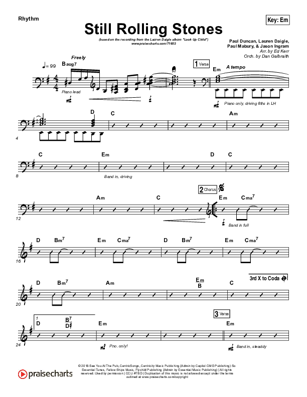 Still Rolling Stones Rhythm Chart (Lauren Daigle)