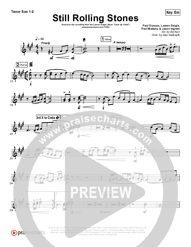 Still Rolling Stones Tenor Sax 1/2 (Lauren Daigle)