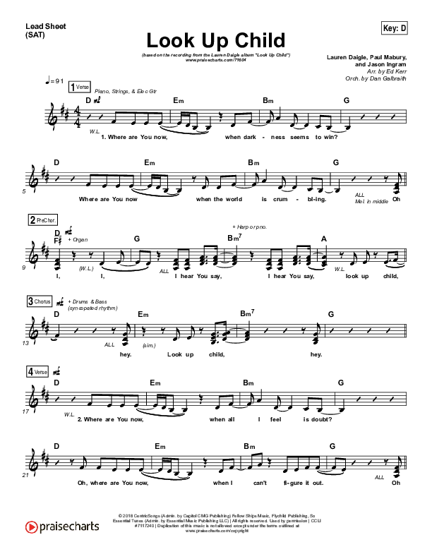Look Up Child Lead Sheet (SAT) (Lauren Daigle)