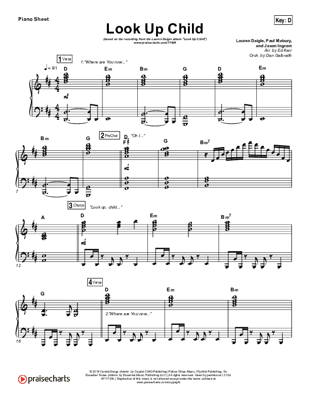 Look Up Child Piano Sheet (Lauren Daigle)