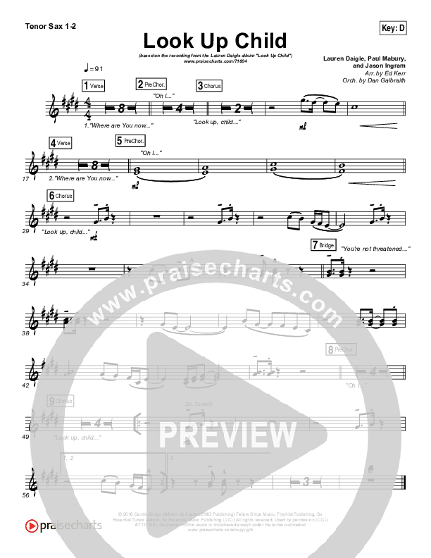 Look Up Child Tenor Sax 1/2 (Lauren Daigle)