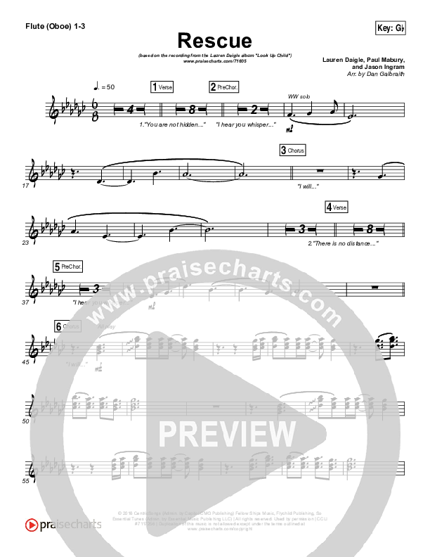 Rescue Flute/Oboe 1/2/3 (Lauren Daigle)