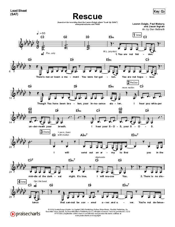 Rescue Lead Sheet (SAT) (Lauren Daigle)