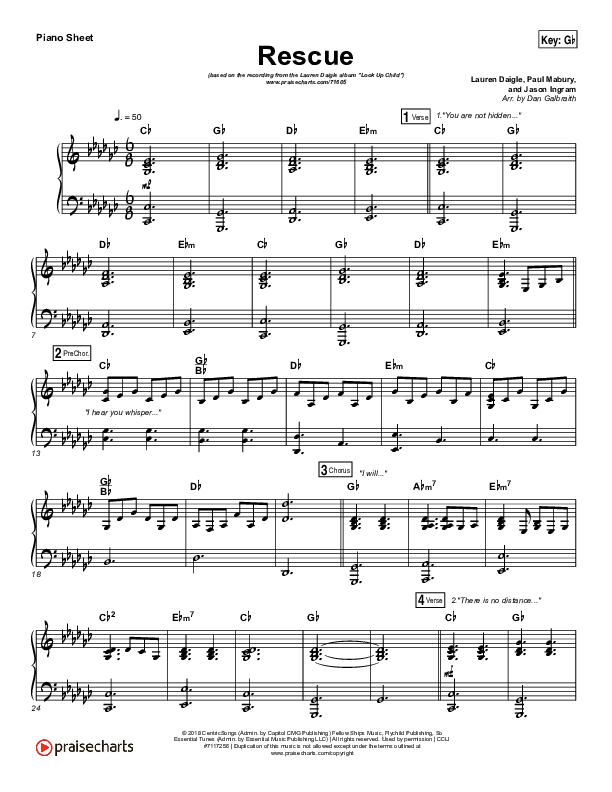 Rescue Piano Sheet (Lauren Daigle)