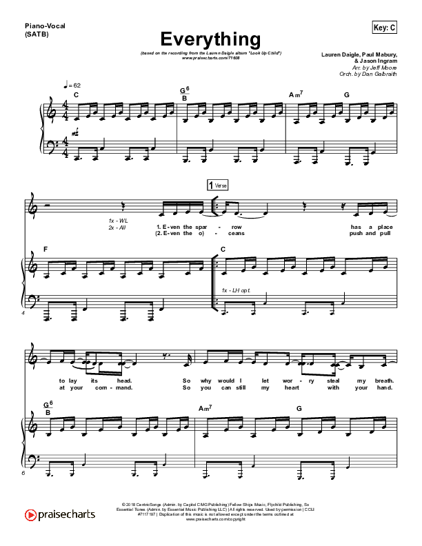 Everything Piano/Vocal (SATB) (Lauren Daigle)