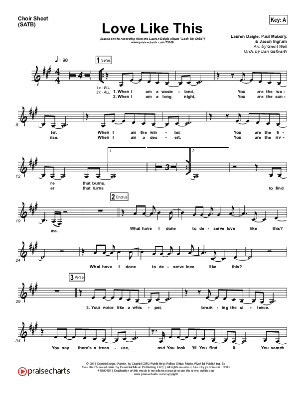 Love Like This Choir Sheet (SATB) (Lauren Daigle)