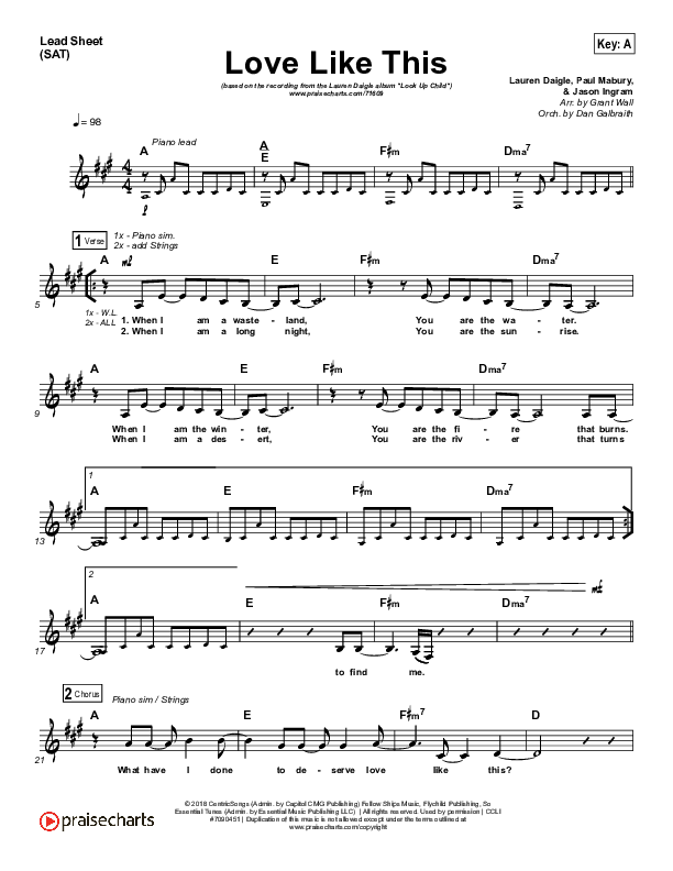 Love Like This Lead Sheet (SAT) (Lauren Daigle)