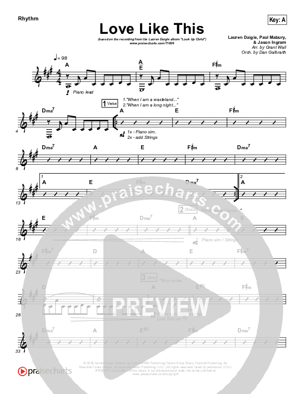 Love Like This Rhythm Chart (Lauren Daigle)