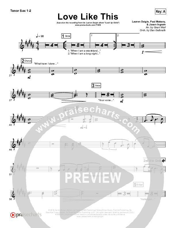 Love Like This Tenor Sax 1/2 (Lauren Daigle)