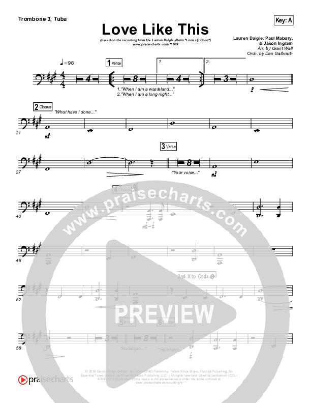 Love Like This Trombone 3/Tuba (Lauren Daigle)