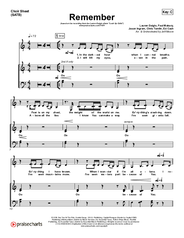 Remember Choir Vocals (SATB) (Lauren Daigle)