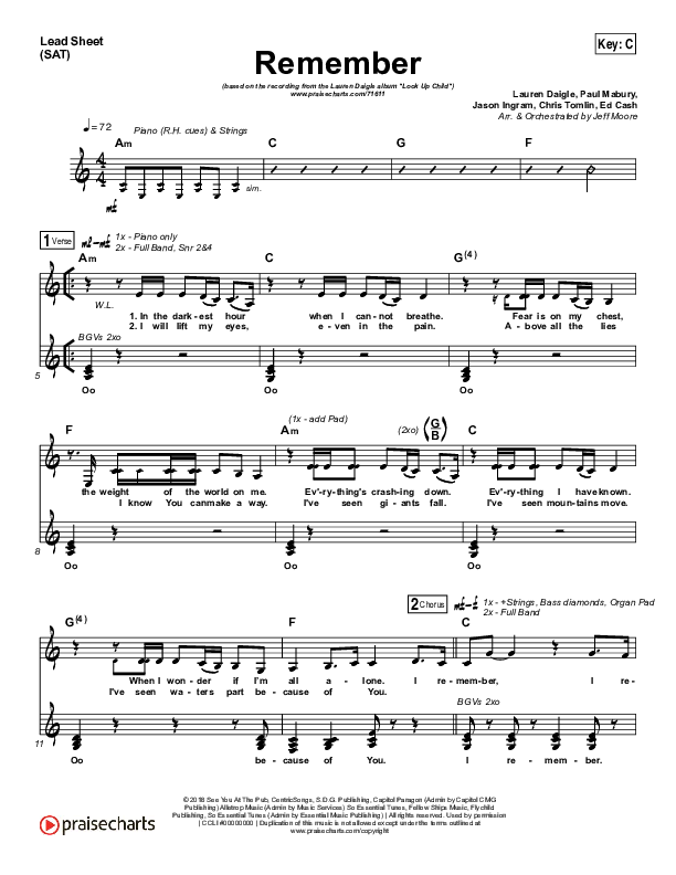Remember Lead Sheet (SAT) (Lauren Daigle)