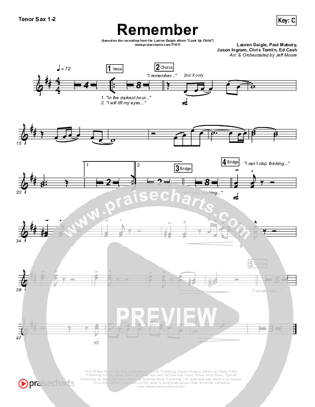 Remember Tenor Sax 1/2 (Lauren Daigle)