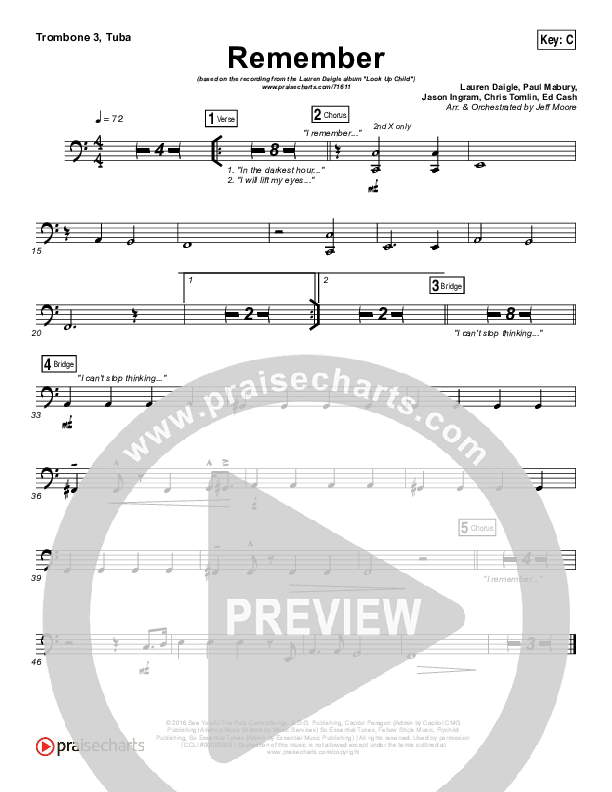 Remember Trombone 3/Tuba (Lauren Daigle)