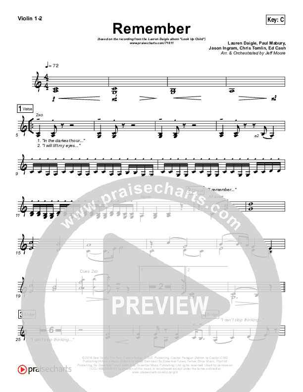 Remember Violin 1/2 (Lauren Daigle)
