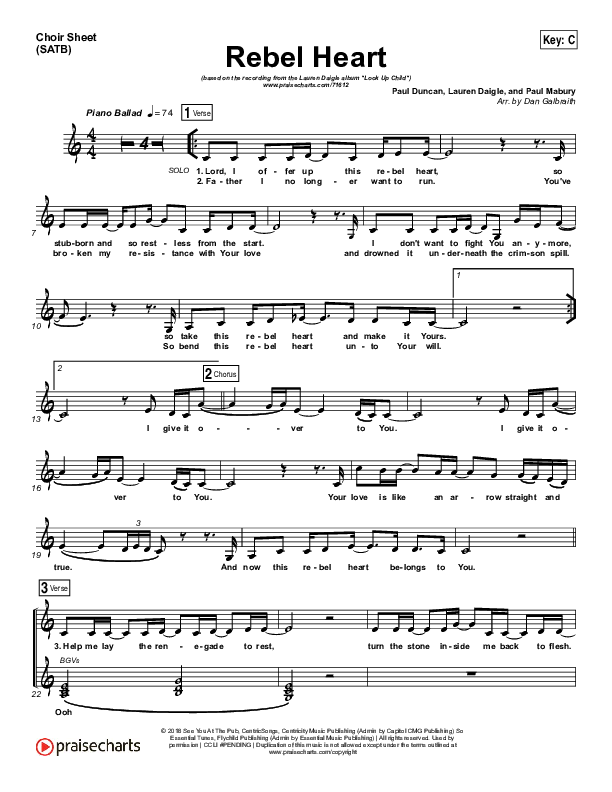 Rebel Heart Choir Vocals (SATB) (Lauren Daigle)