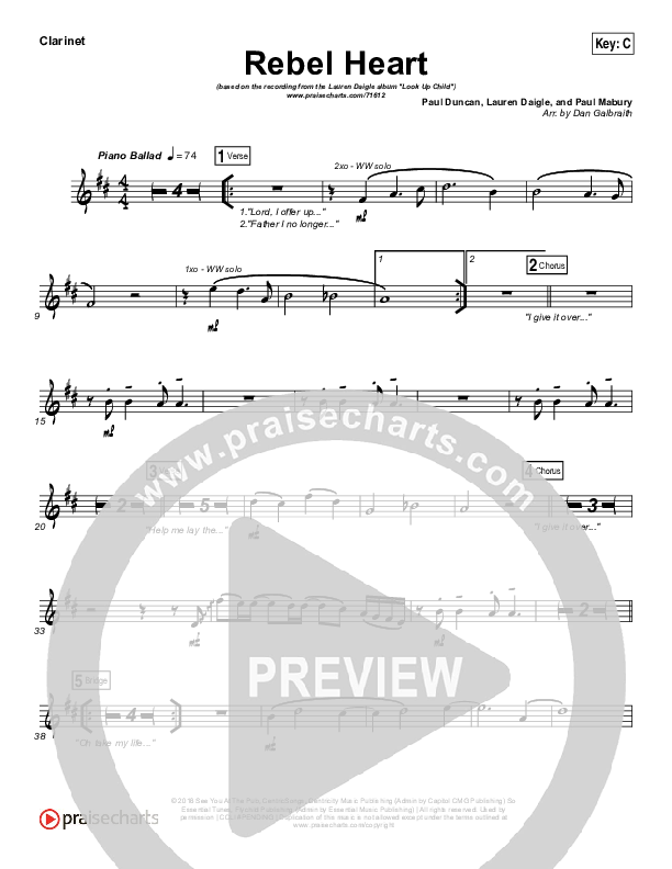 Rebel Heart Clarinet (Lauren Daigle)