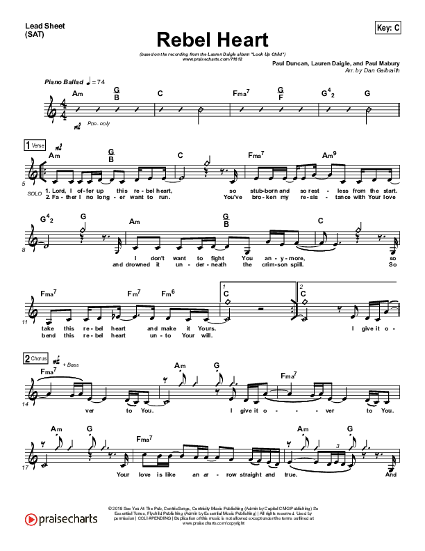 Rebel Heart Lead Sheet (SAT) (Lauren Daigle)
