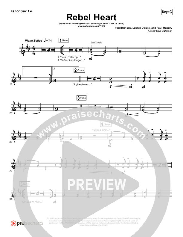 Rebel Heart Tenor Sax 1/2 (Lauren Daigle)