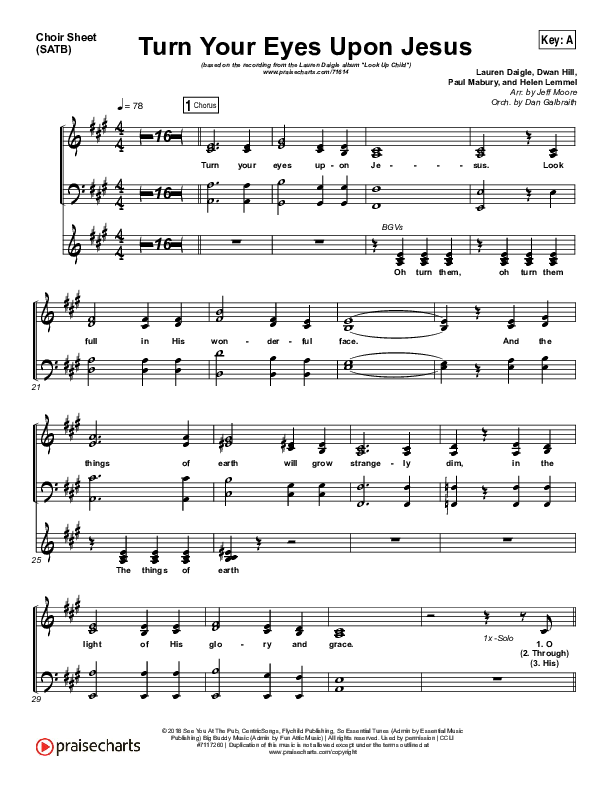Turn Your Eyes Upon Jesus Choir Sheet (SATB) (Lauren Daigle)