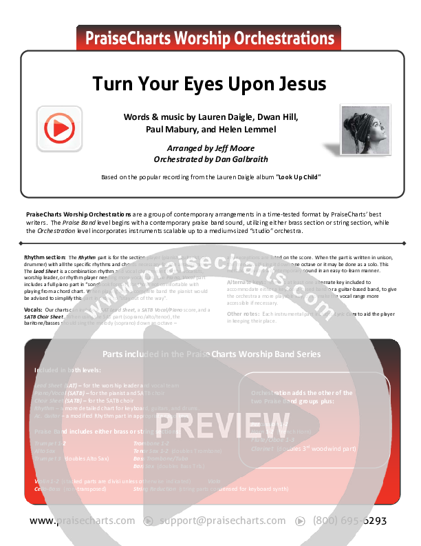 Turn Your Eyes Upon Jesus Cover Sheet (Lauren Daigle)