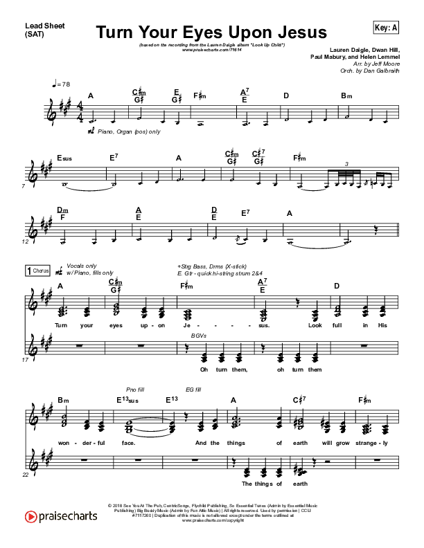 Turn Your Eyes Upon Jesus Lead Sheet (SAT) (Lauren Daigle)