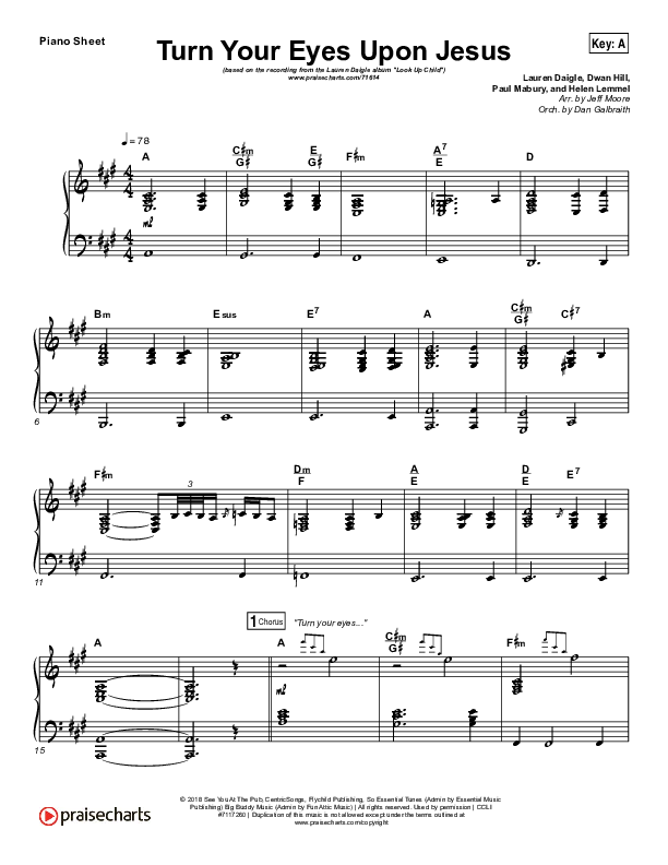 Turn Your Eyes Upon Jesus Piano Sheet (Lauren Daigle)
