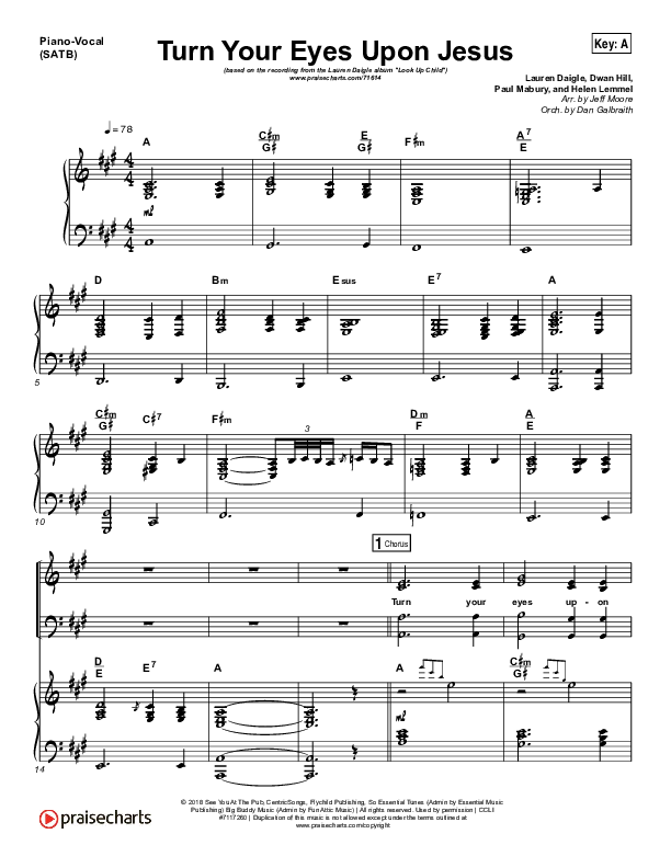 Turn Your Eyes Upon Jesus Piano/Vocal (SATB) (Lauren Daigle)