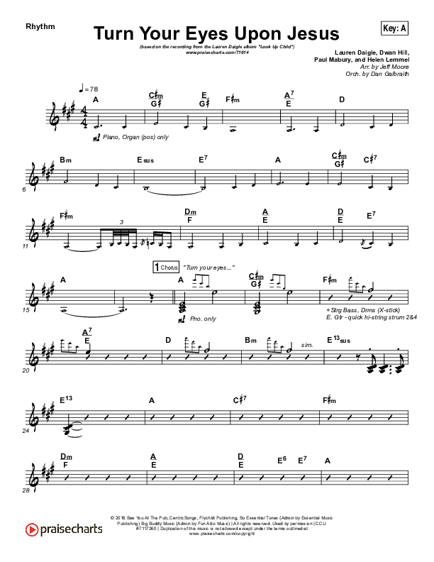 Turn Your Eyes Upon Jesus Rhythm Chart (Lauren Daigle)