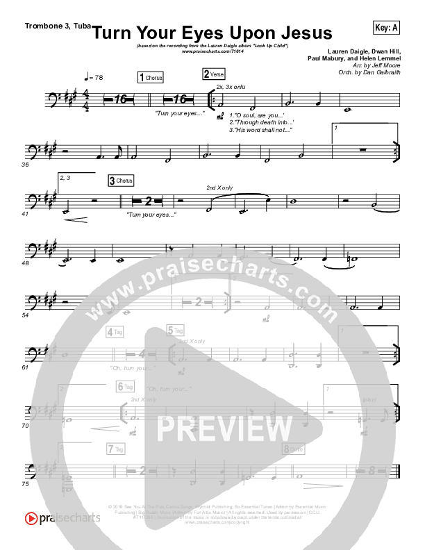 Turn Your Eyes Upon Jesus Trombone 3/Tuba (Lauren Daigle)