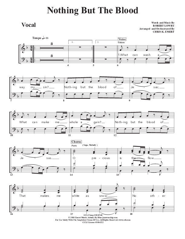 Nothing But The Blood Choir Sheet (SATB) (Chris Emert)