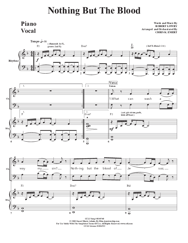 Nothing But The Blood Piano/Vocal (Chris Emert)