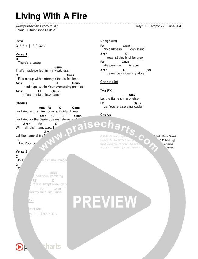 Living With A Fire Chords & Lyrics (Jesus Culture / Chris Quilala)