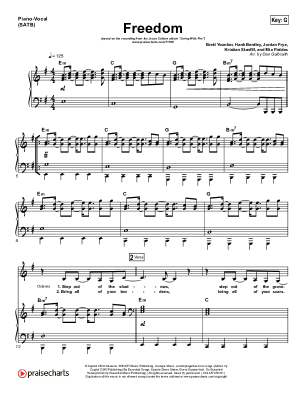 Freedom Piano/Vocal (SATB) (Jesus Culture / Kim Walker-Smith)