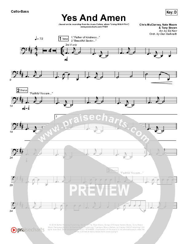 Yes And Amen Cello/Bass (Jesus Culture / Chris McClarney)