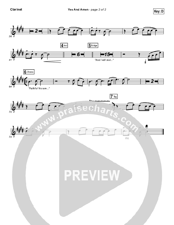 Yes And Amen Clarinet (Jesus Culture / Chris McClarney)