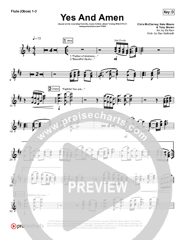 Yes And Amen Flute/Oboe 1/2/3 (Jesus Culture / Chris McClarney)