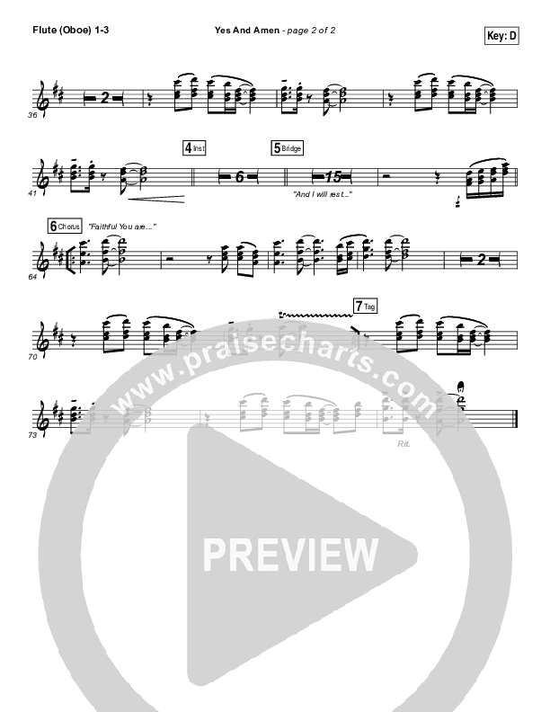 Yes And Amen Flute/Oboe 1/2/3 (Jesus Culture / Chris McClarney)