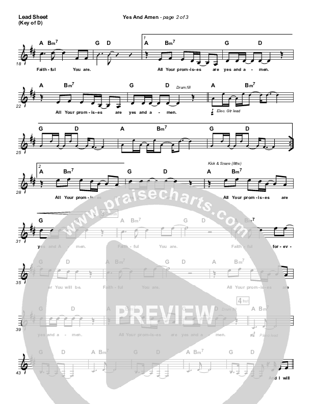 Yes And Amen Lead Sheet (Melody) (Jesus Culture / Chris McClarney)