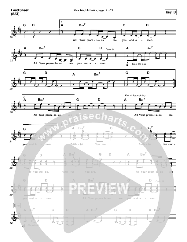 Yes And Amen Lead Sheet (SAT) (Jesus Culture / Chris McClarney)