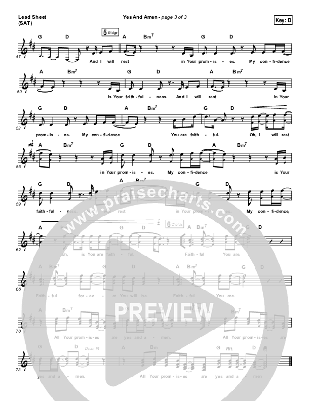 Yes And Amen Lead Sheet (SAT) (Jesus Culture / Chris McClarney)