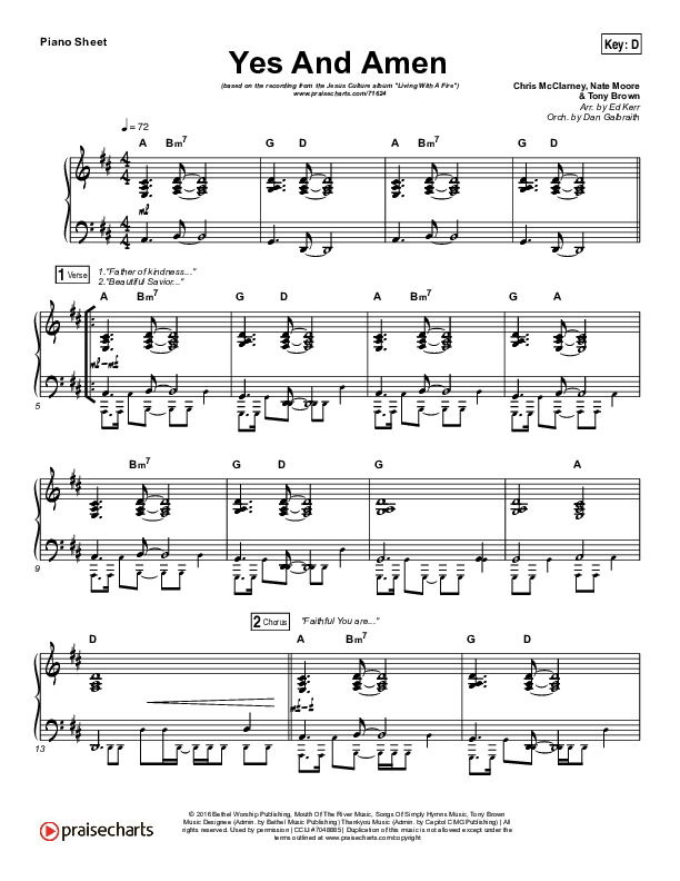 Yes And Amen Piano Sheet (Jesus Culture / Chris McClarney)