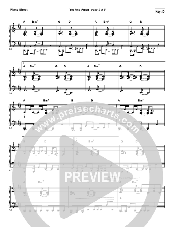 Yes And Amen Piano Sheet (Jesus Culture / Chris McClarney)