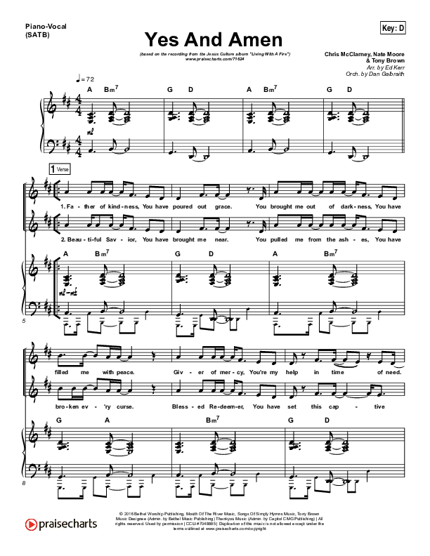 Yes And Amen Piano/Vocal Pack (Jesus Culture / Chris McClarney)