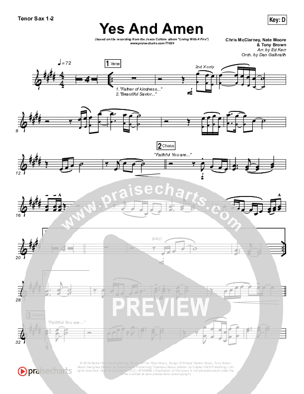 Yes And Amen Tenor Sax 1/2 (Jesus Culture / Chris McClarney)