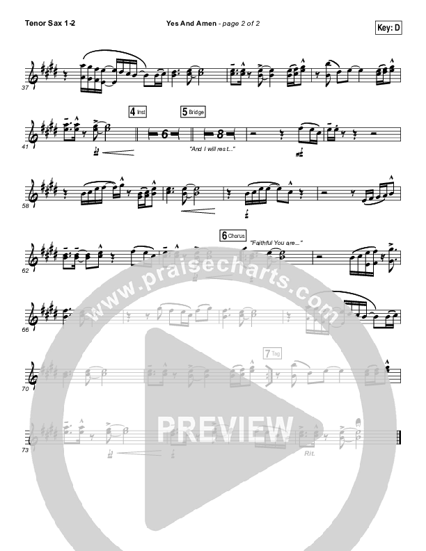 Yes And Amen Tenor Sax 1/2 (Jesus Culture / Chris McClarney)
